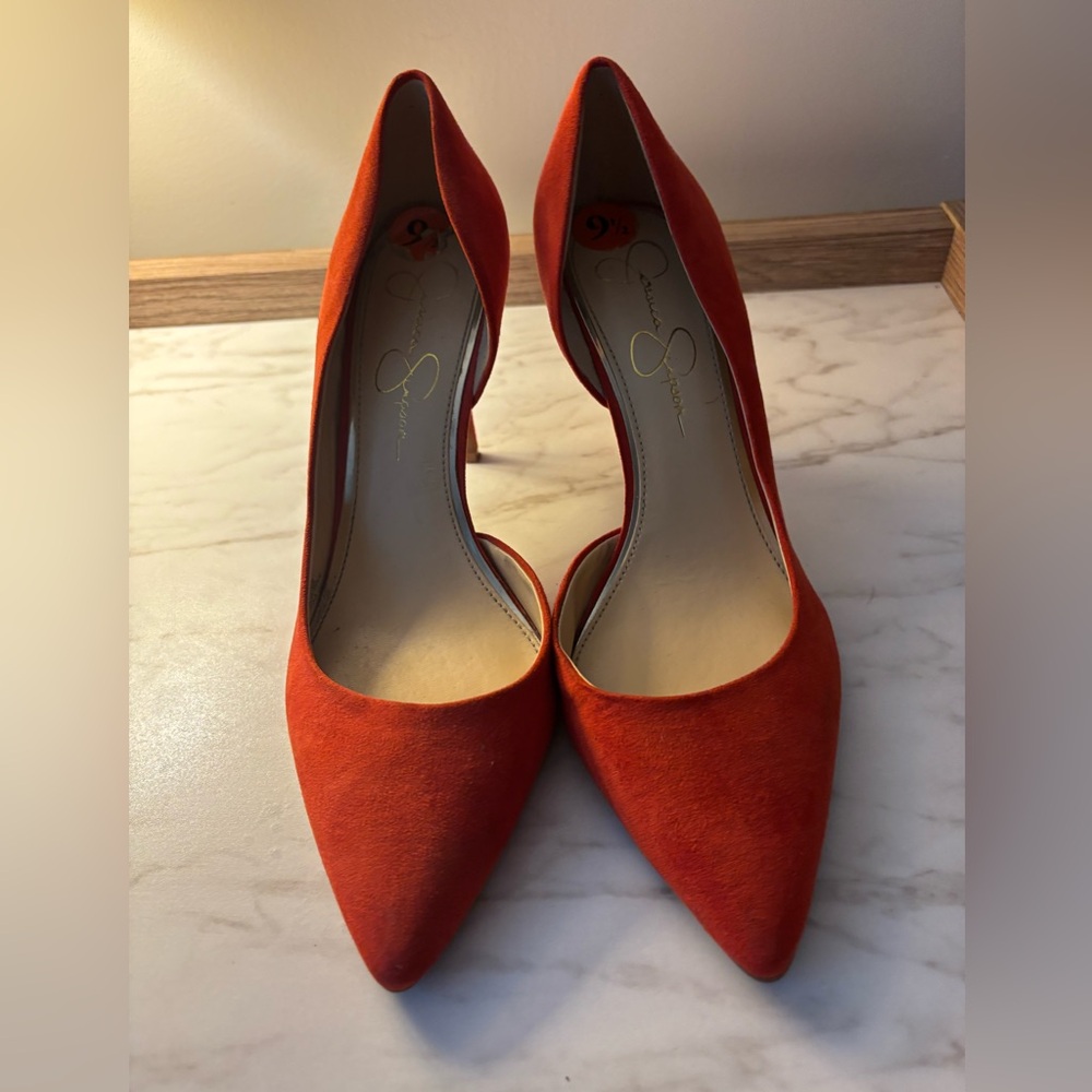 Jessica Simpson Elegant Orange Suede Women's Heels Size 9.5